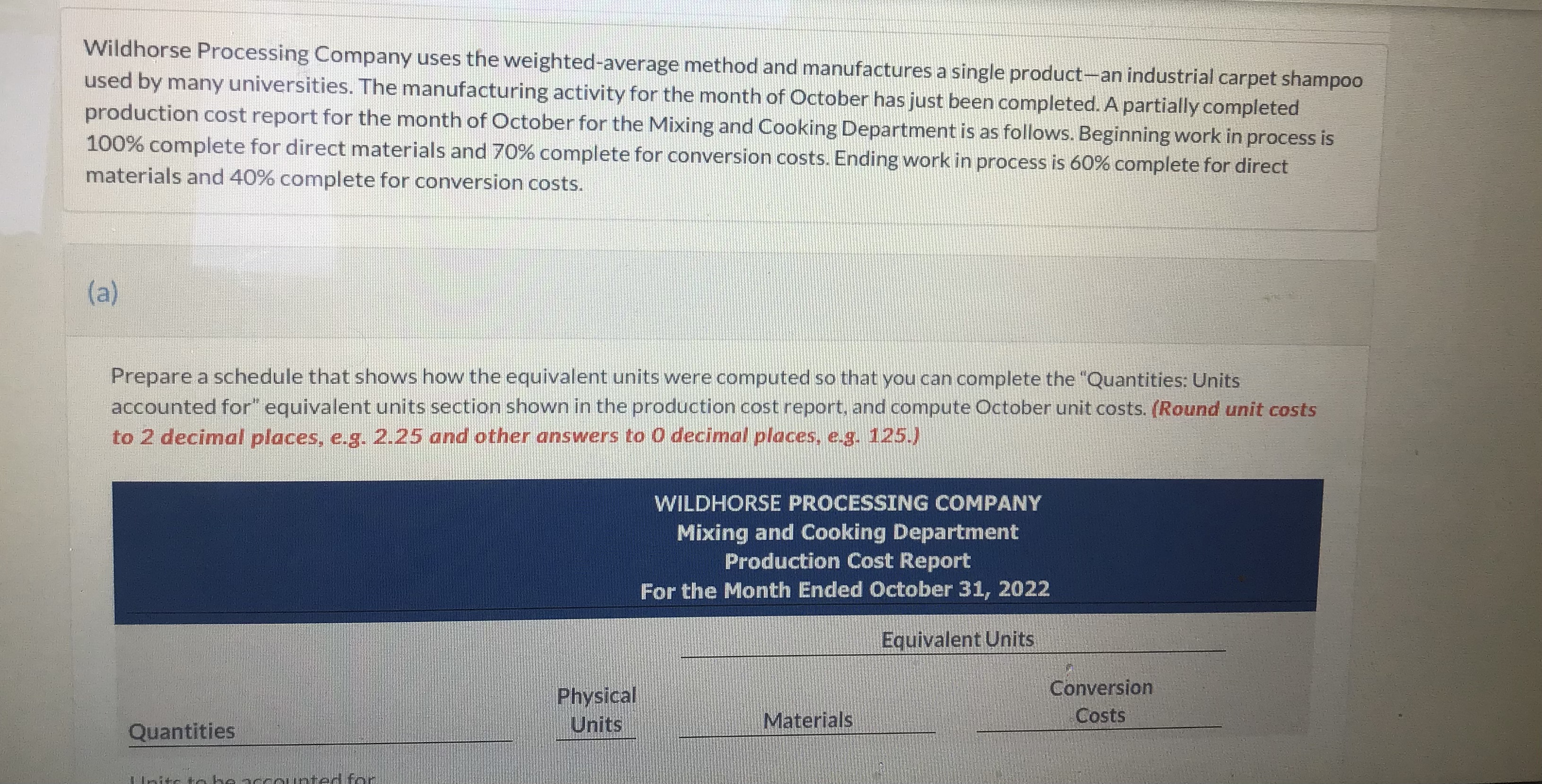 into production 183,000 Total units to be accounted for 207,400 Units accounted