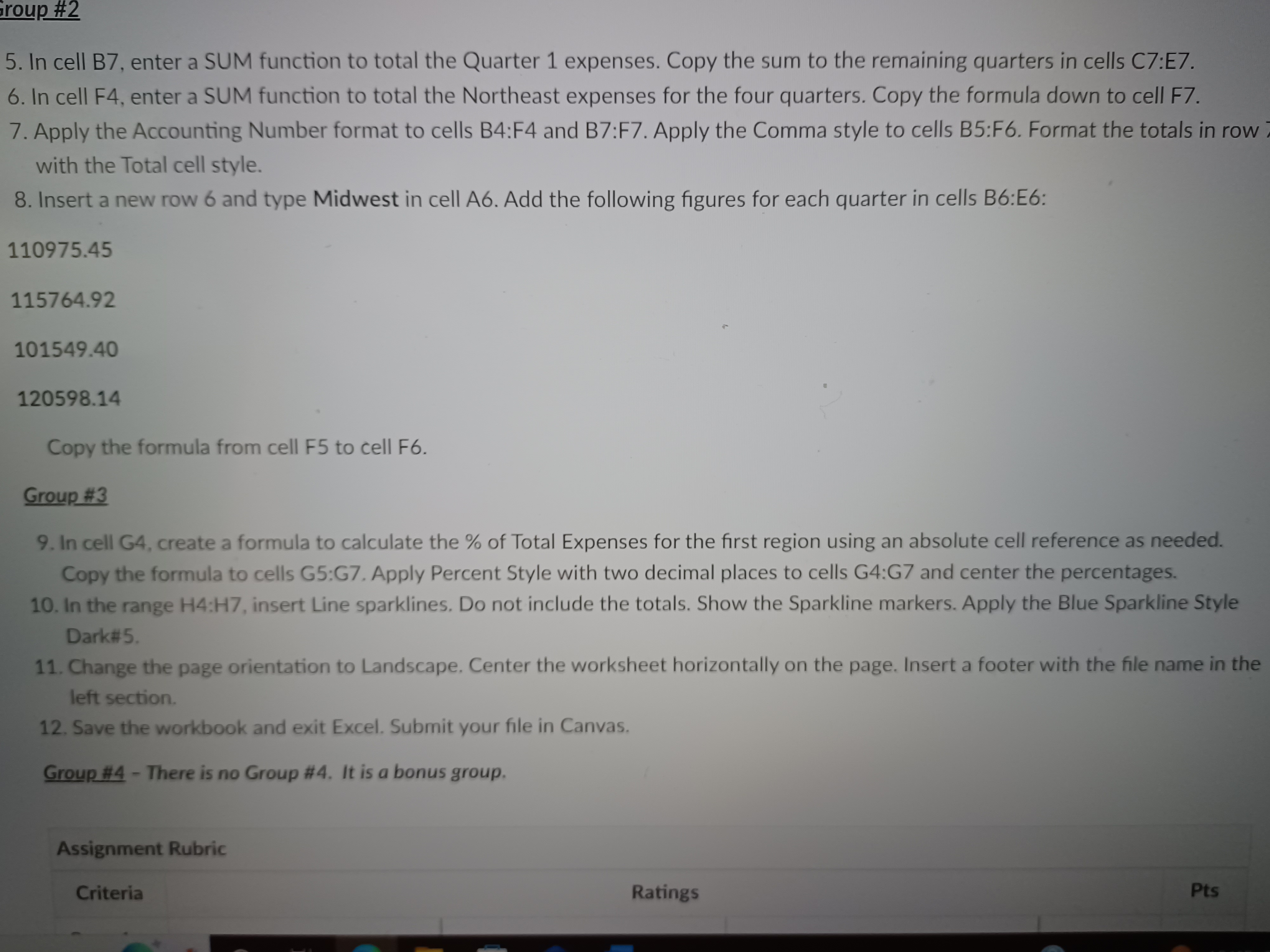 report with an embedded column chart and sparklines and calculate the value