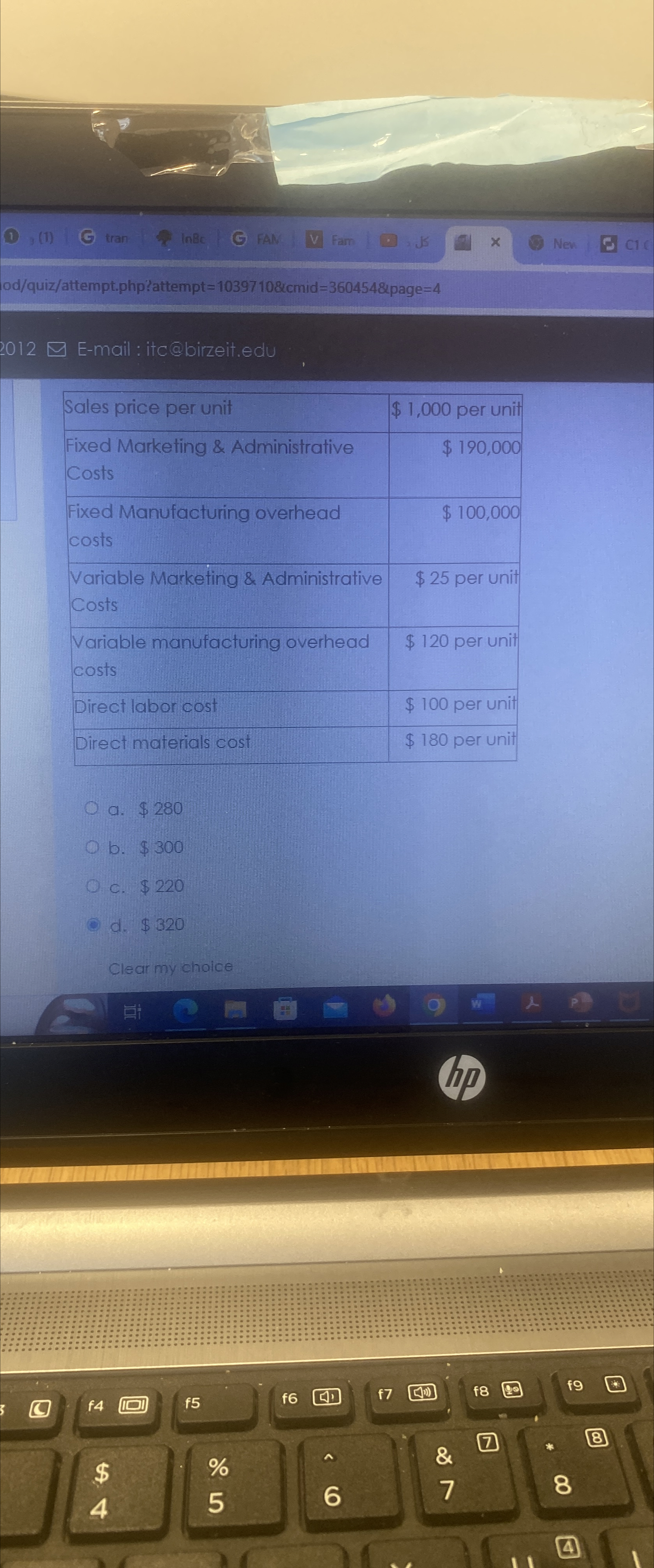  2012 E-mail : itc@birzeit.edu \table[[Sales price per unit,$1,000 per unit],[\table[[Fixed Marketing