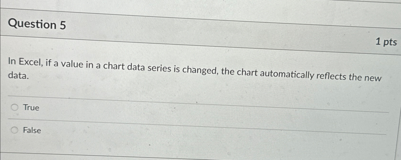  Question 5 In Excel, if a value in a chart data