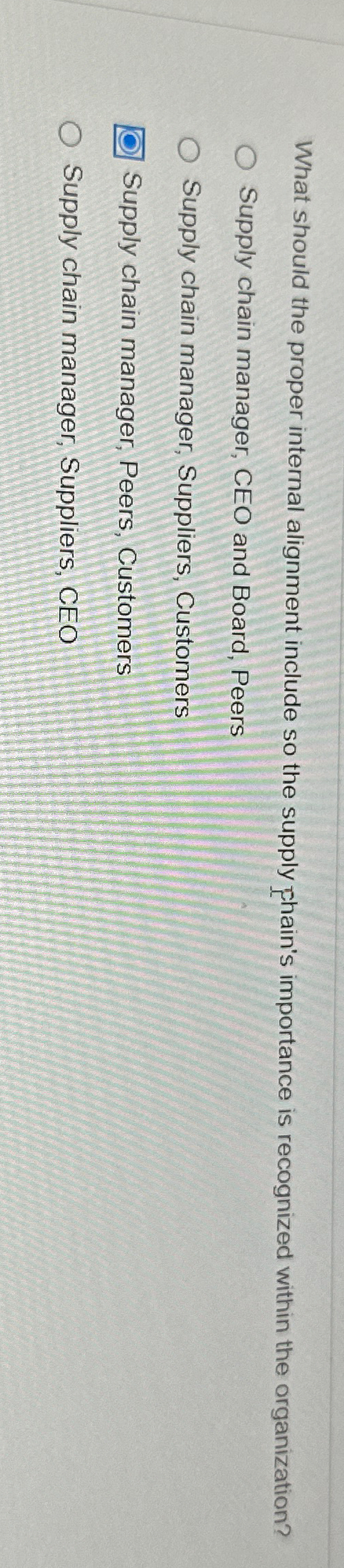  What should the proper internal alignment include so the supply phain's