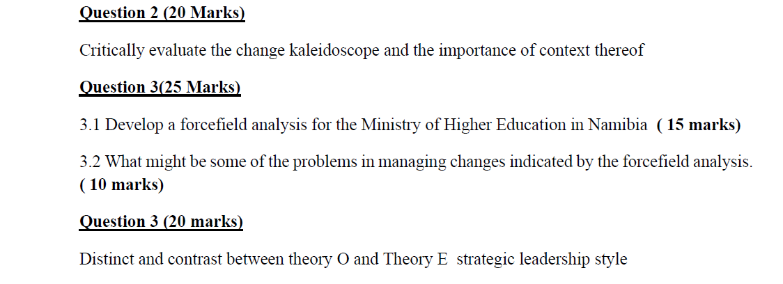Question 2 (20 Marks) Critically evaluate the change kaleidoscope and the