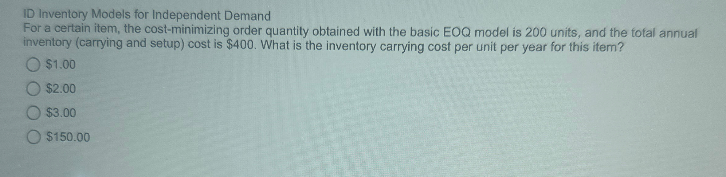  ID Inventory Models for Independent Demand For a certain item, the