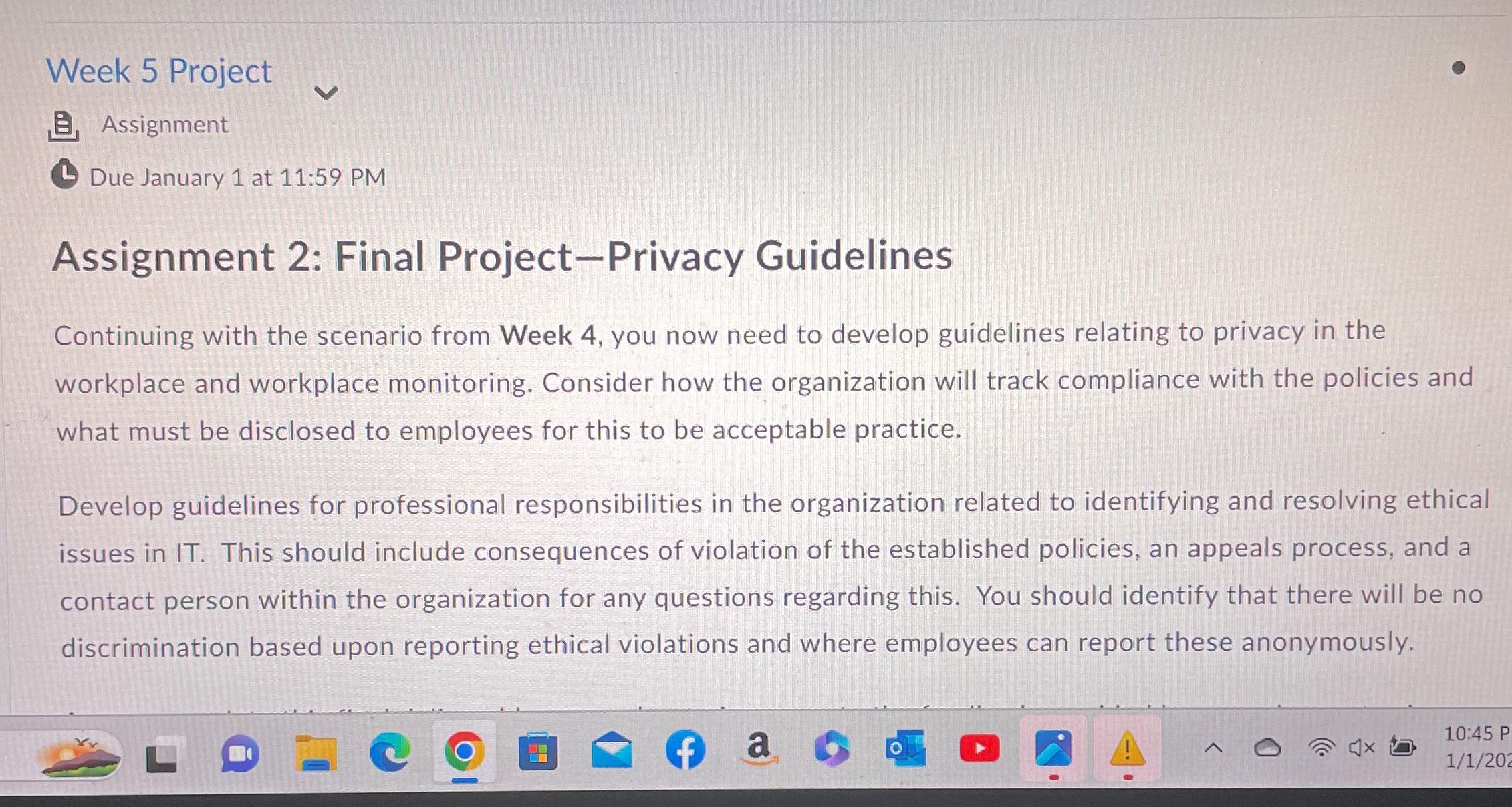  Week 5 Project B. Assignment Due January 1 at 11:59 PM