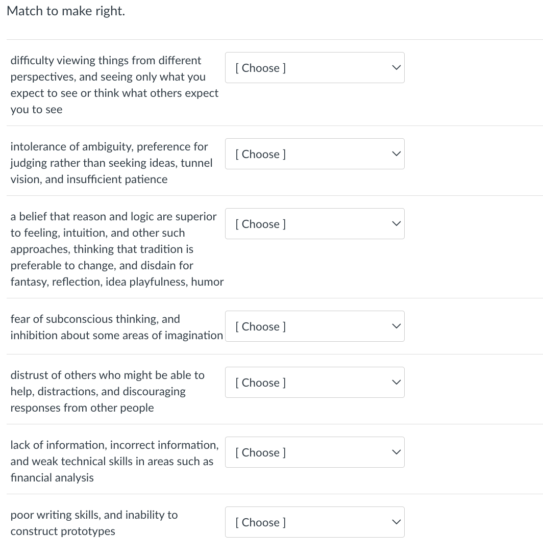  Match to make right. difficulty viewing things from different perspectives, and