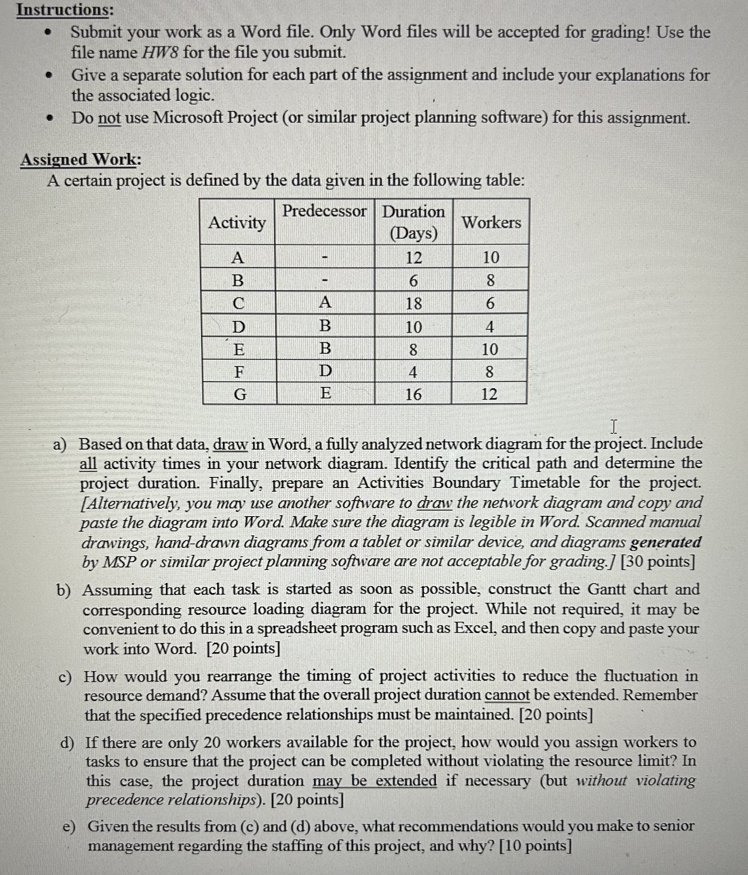  Instructions: Submit your work as a Word file. Only Word files