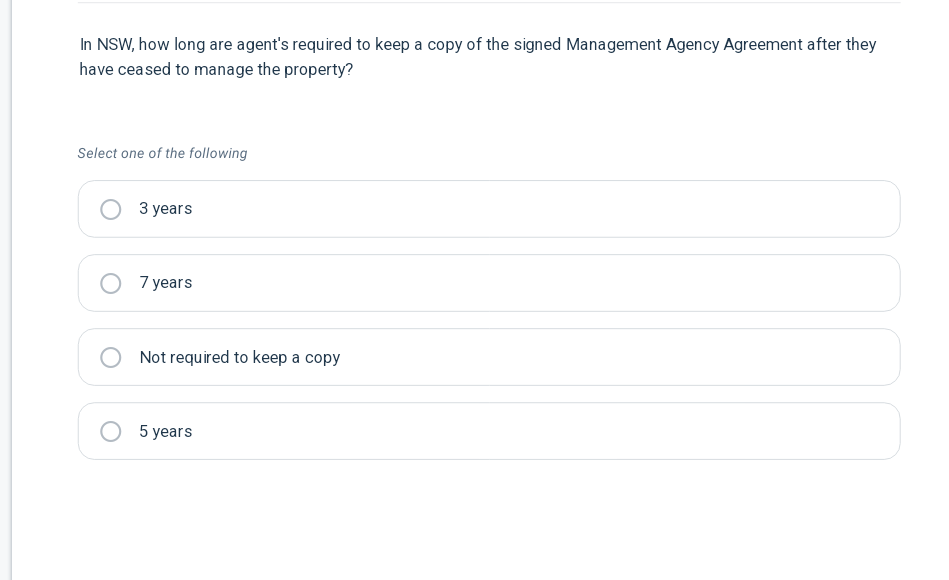  In NSW, how long are agent's required to keep a copy
