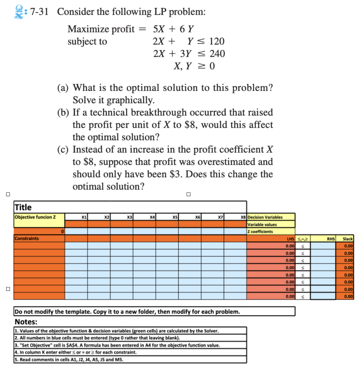  7-31 Consider the following LP problem: Maximize profit =,5x+6Y subject to2x+Y120