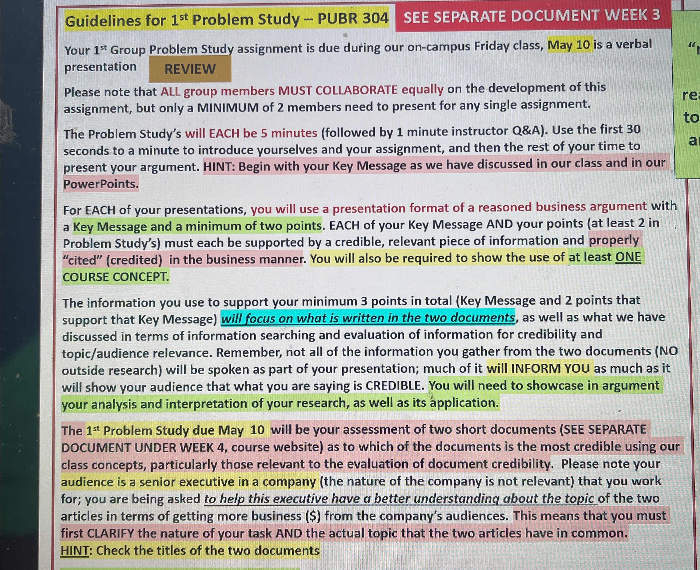  Guidelines for 1st Problem Study - PUBR 304 SEE SEPARATE DOCUMENT
