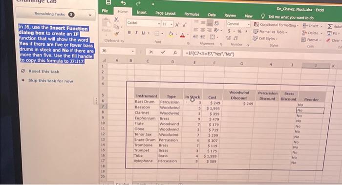  In J6, use the Insert Function dialog box to create an