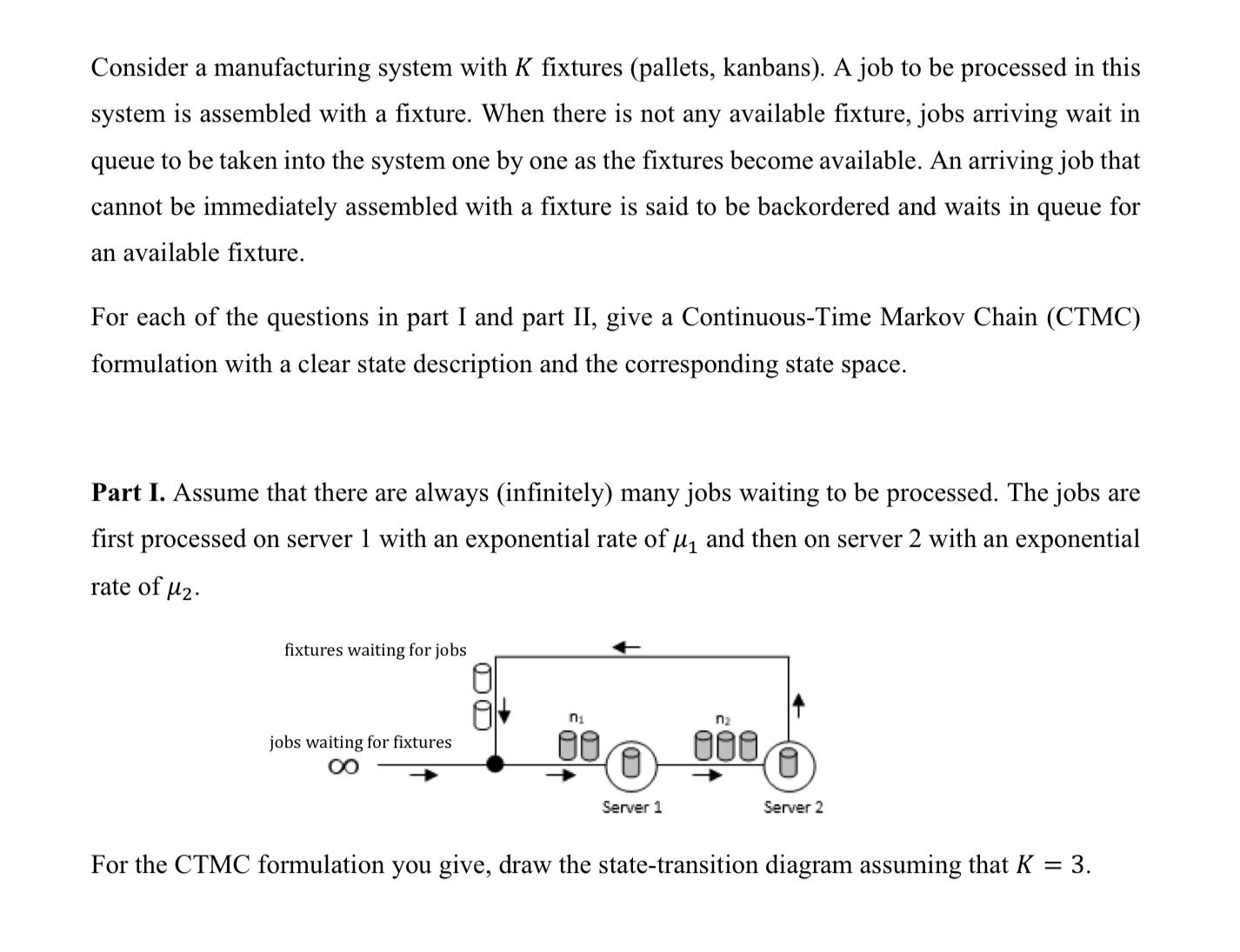  Consider a manufacturing system with K fixtures (pallets, kanbans). A job