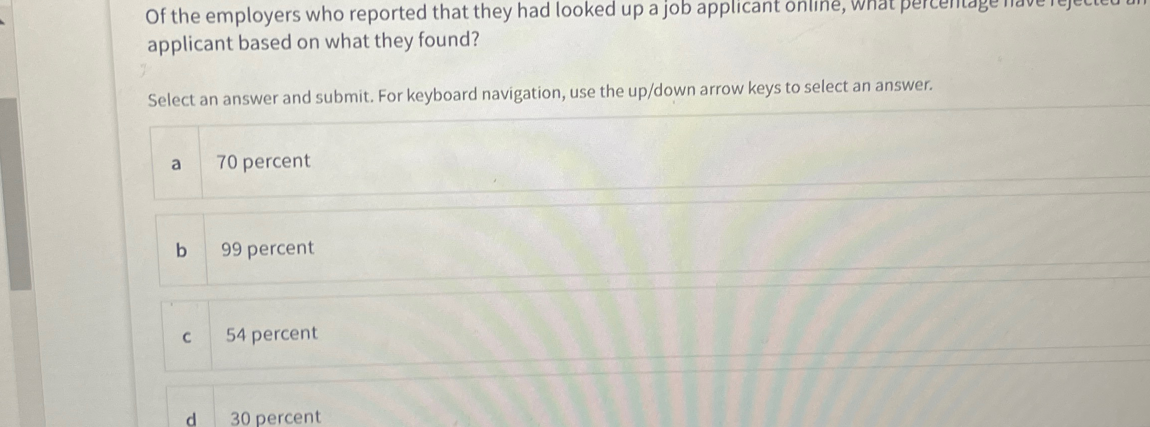  applicant based on what they found? Select an answer and submit.
