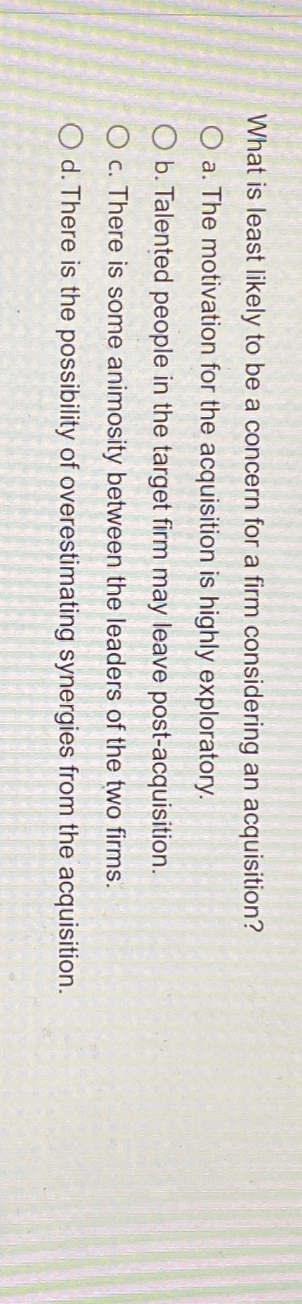  What is least likely to be a concern for a firm