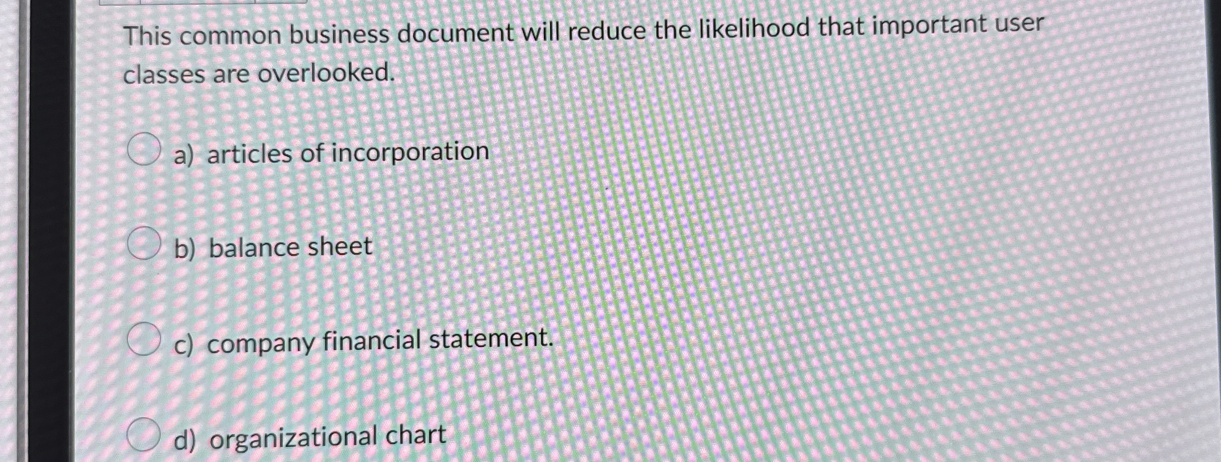  This common business document will reduce the likelihood that important user