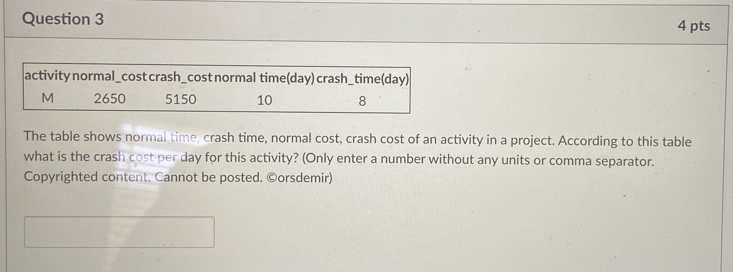 and slack time (in days) of activities in a small construction project.