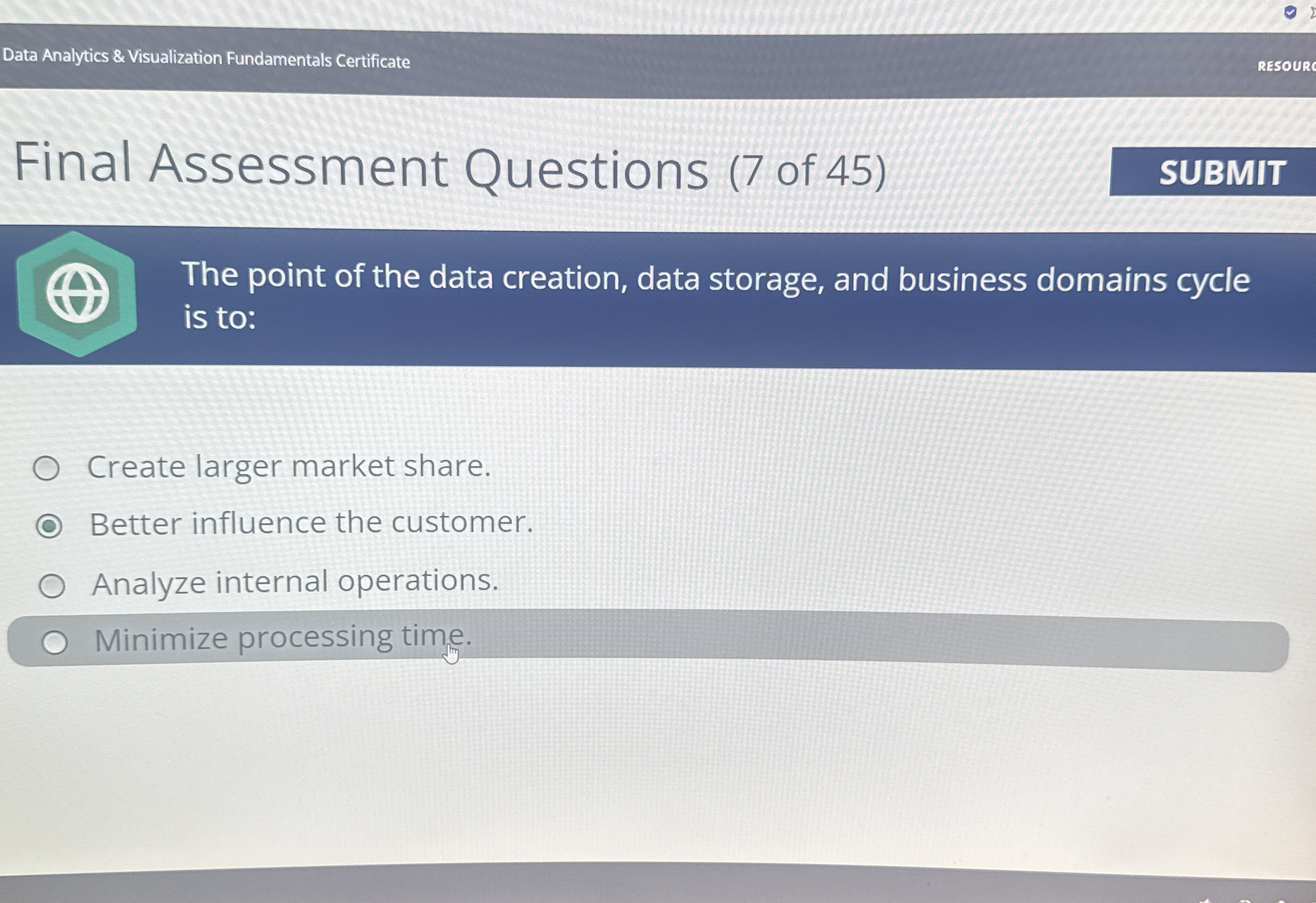  Data Analytics & Visualization Fundamentals Certificate Final Assessment Questions (7 of