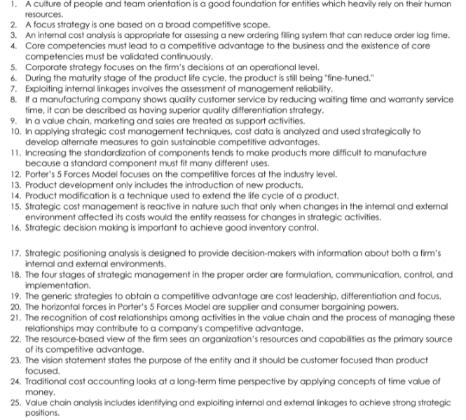 TRUE or FALSE: Write TRUE if the statement is correct and FALSE