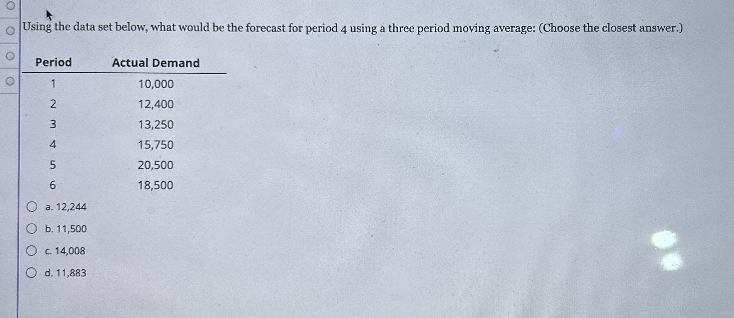  Using the data set below, what would be the forecast for