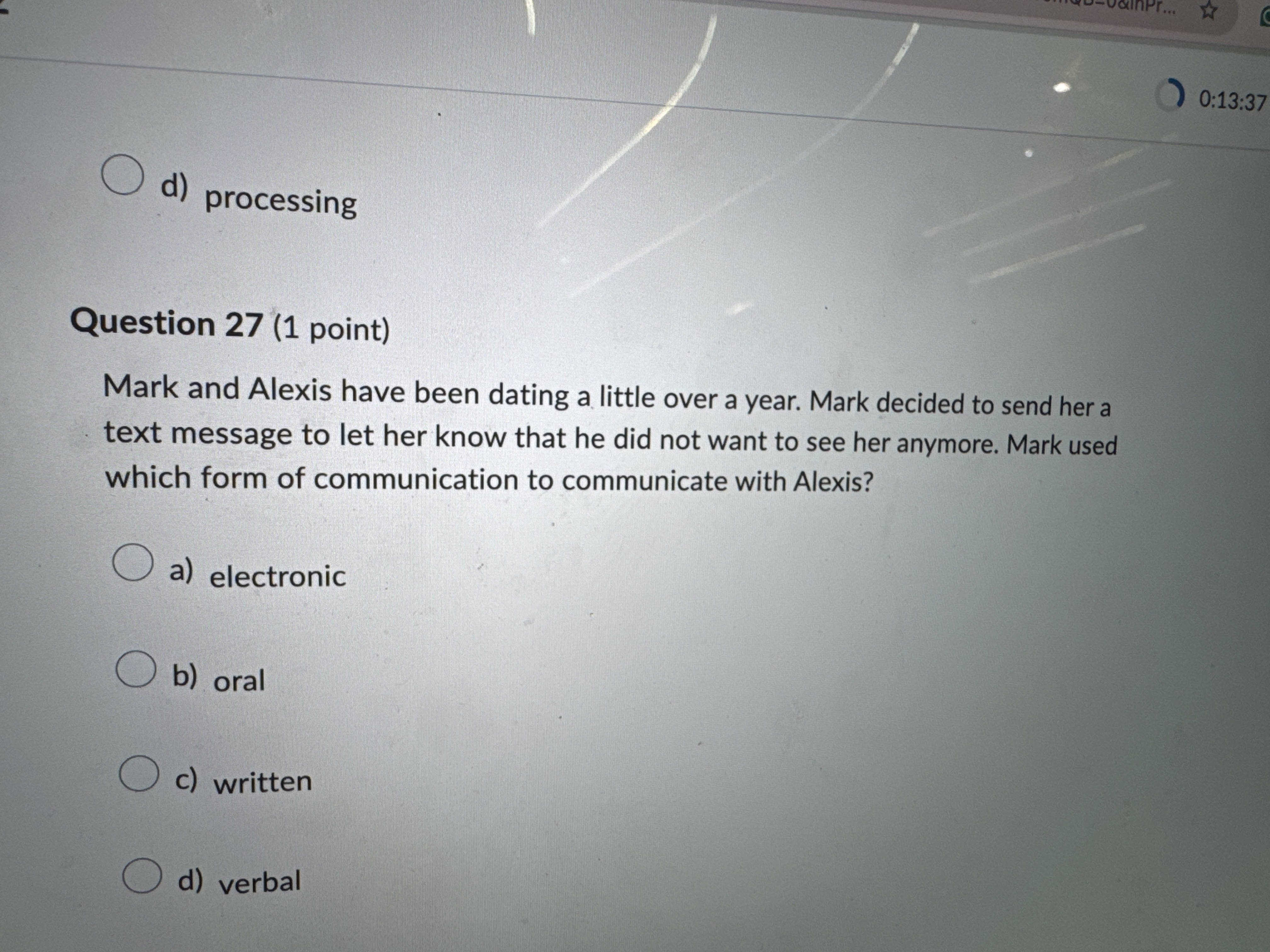  Question 27(1 point) Mark and Alexis have been dating a little