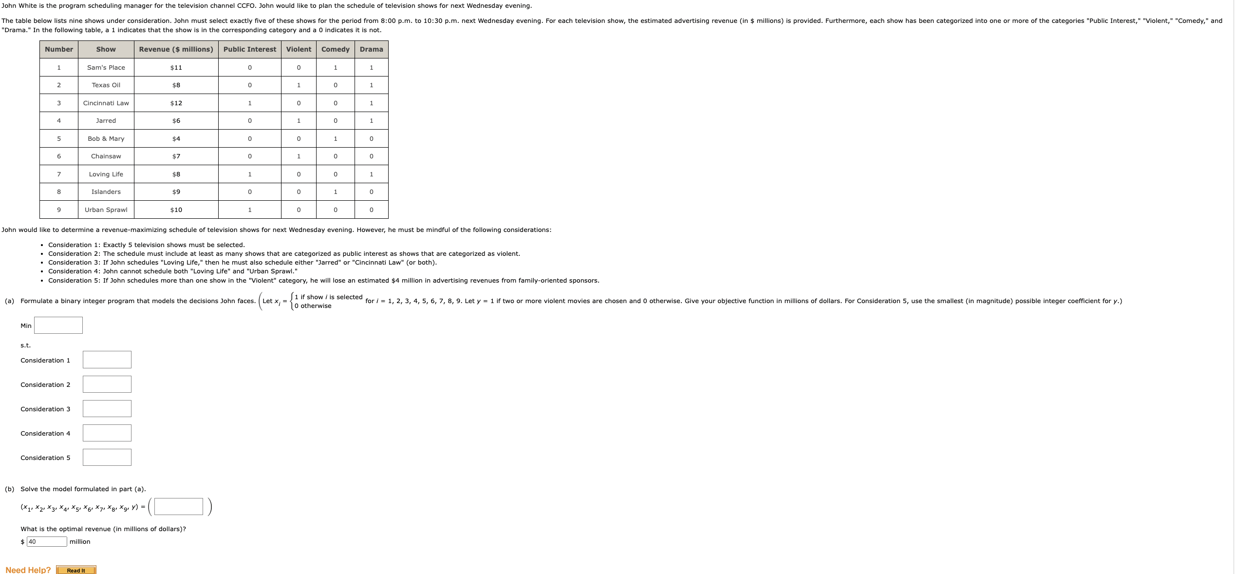  Min s.t. Consideration 1 Consideration 2 Consideration 3 Consideration 4 Consideration