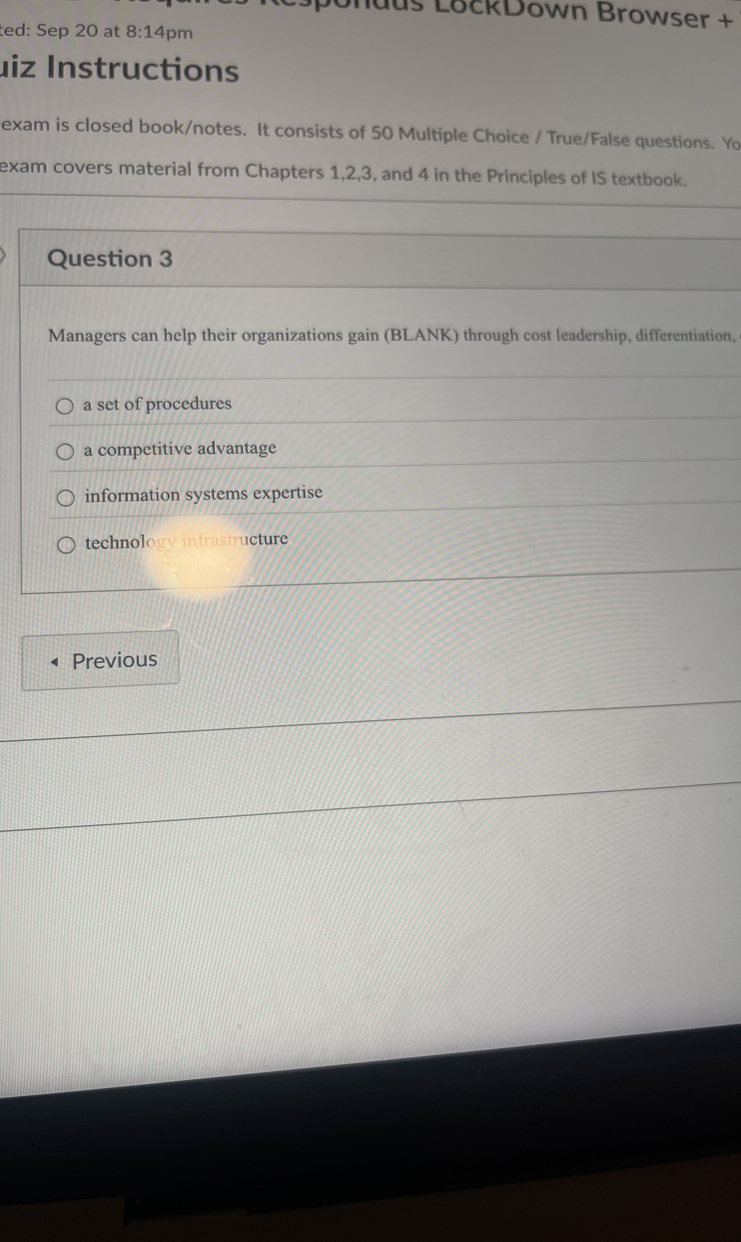  Question 3 Managers can help their organizations gain (BLANK) through cost