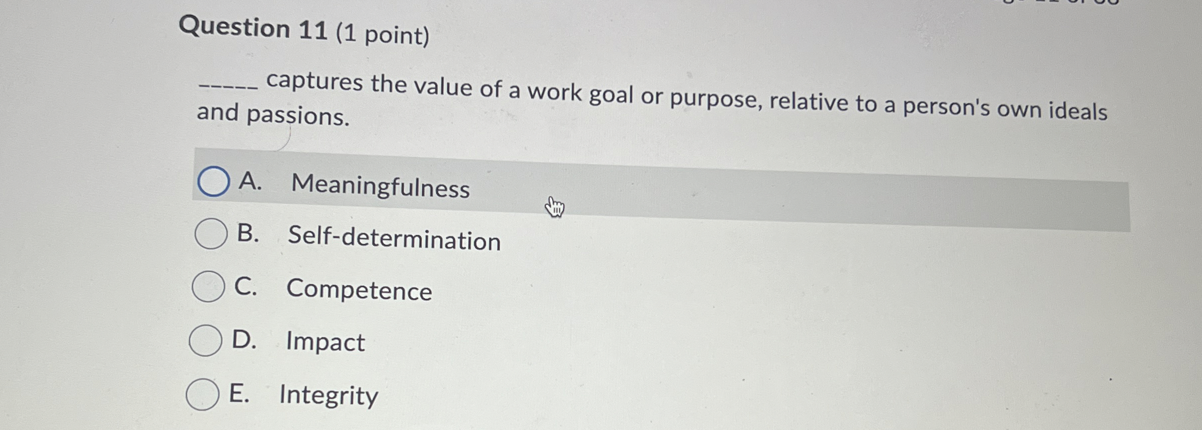  Question 11(1 point) captures the value of a work goal or