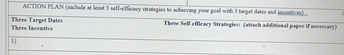  ACTION PLAN (include at least 3 self-efficacy strategies to achieving your