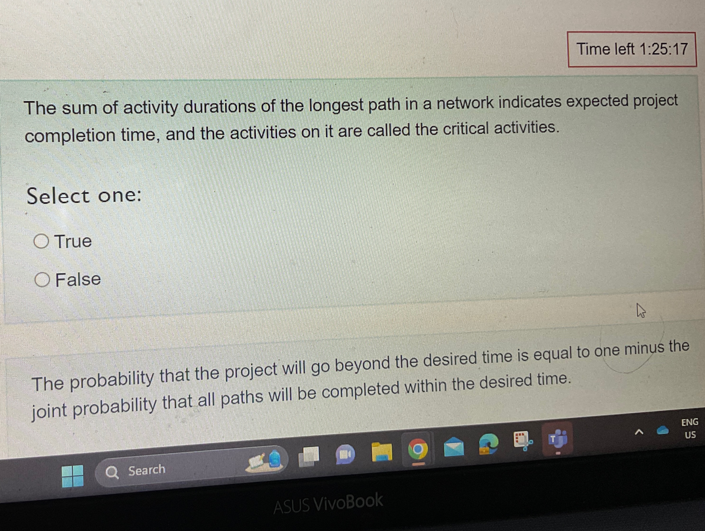  Time left 1:25:17 The sum of activity durations of the longest