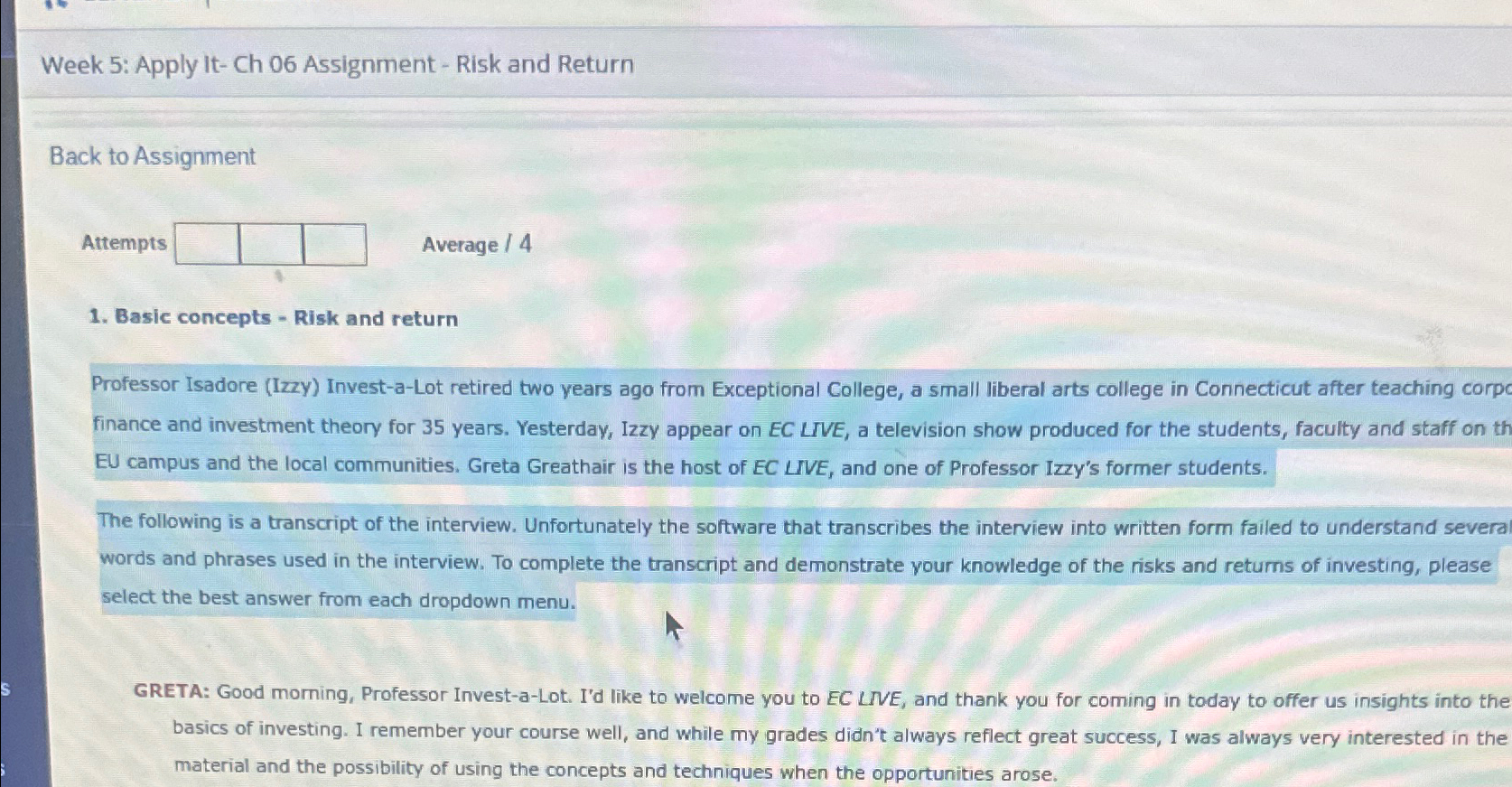  Week 5: Apply It- Ch 06 Assignment - Risk and Return