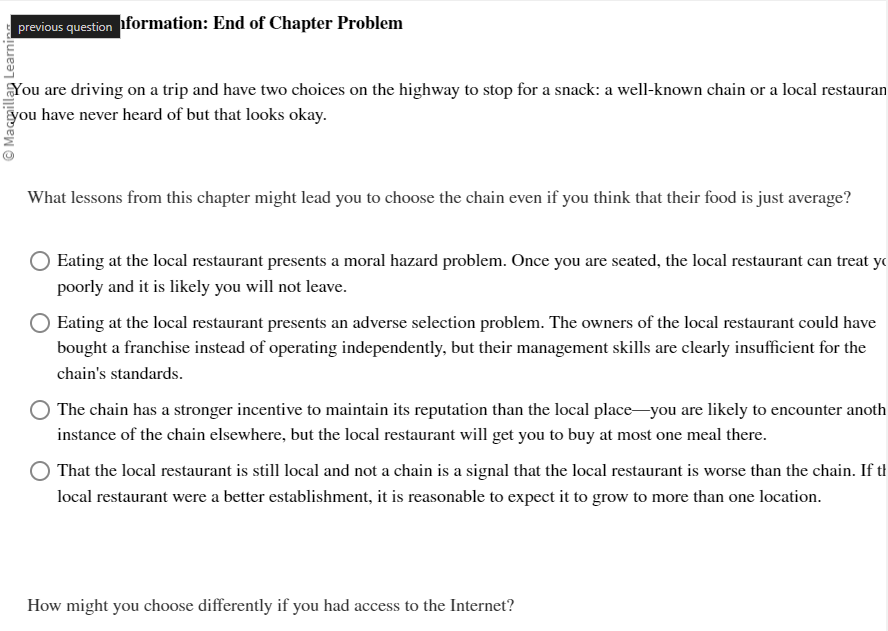  previous question Iformation: End of Chapter Problem You are driving on