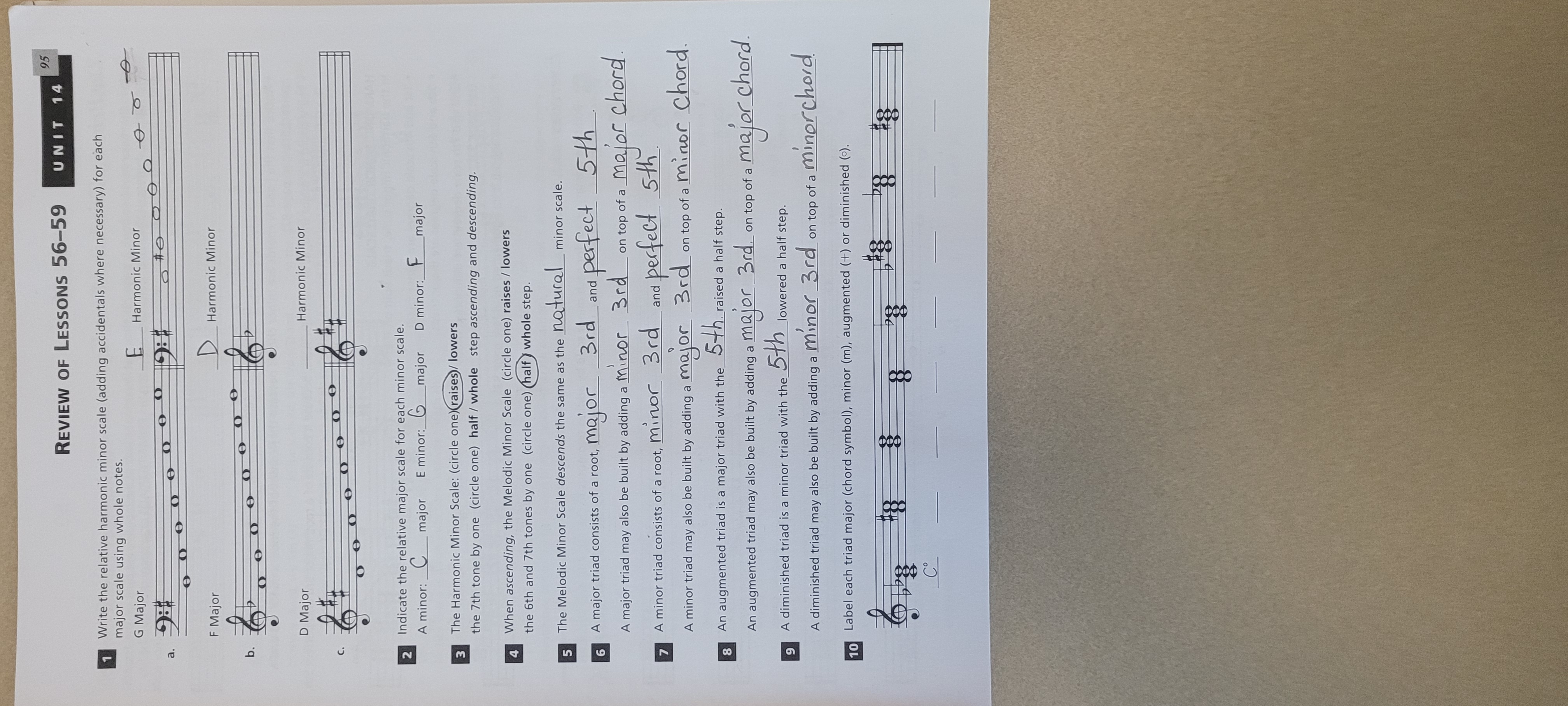  1 Write the relative harmonic minor scale (adding accidentals where necessary)