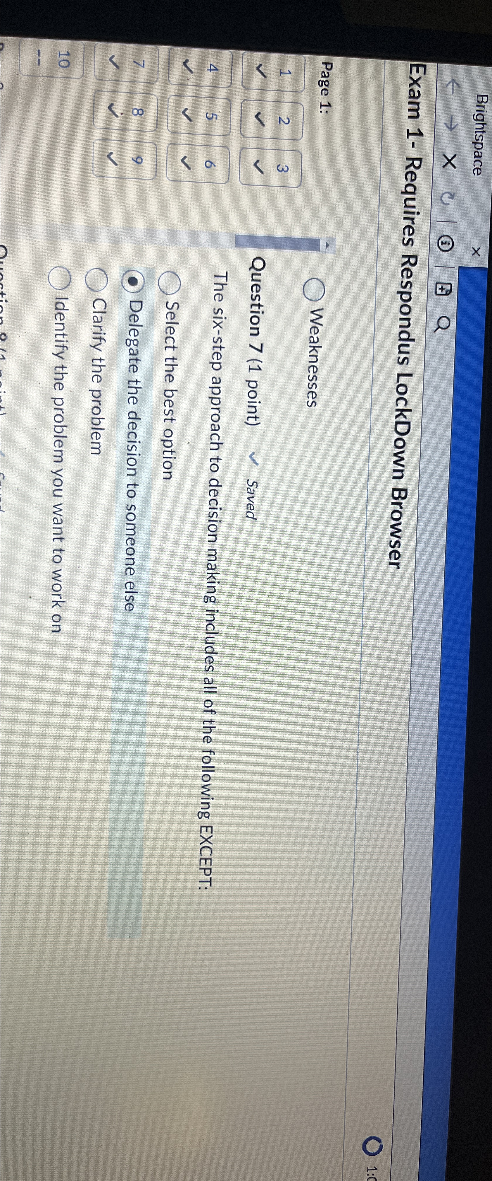  Exam 1- Requires Respondus LockDown Browser Page 1: Question 7(1 point)