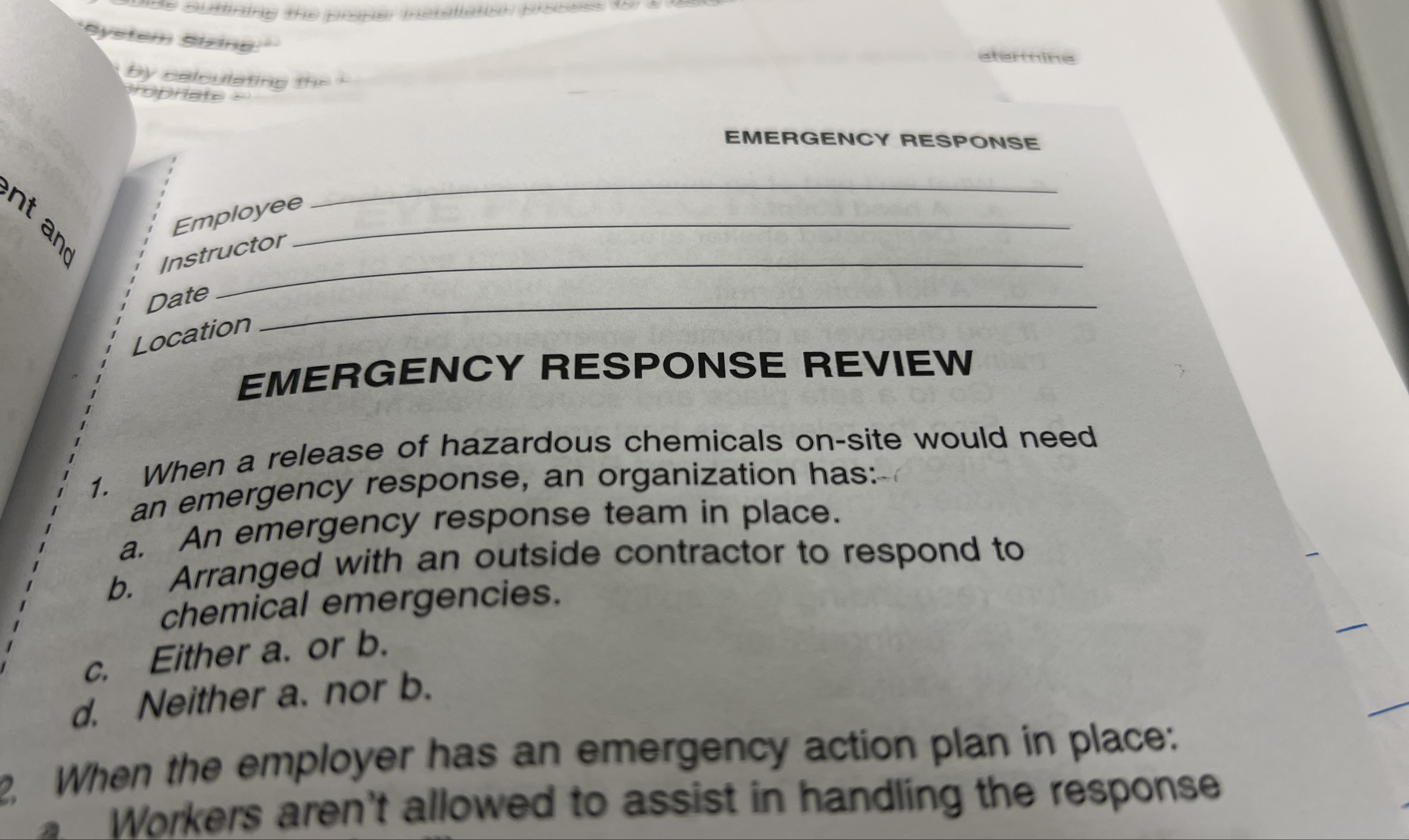  eterthine EMERGENCY RESPONSE Employee q, instructor q, Date q, Location q,