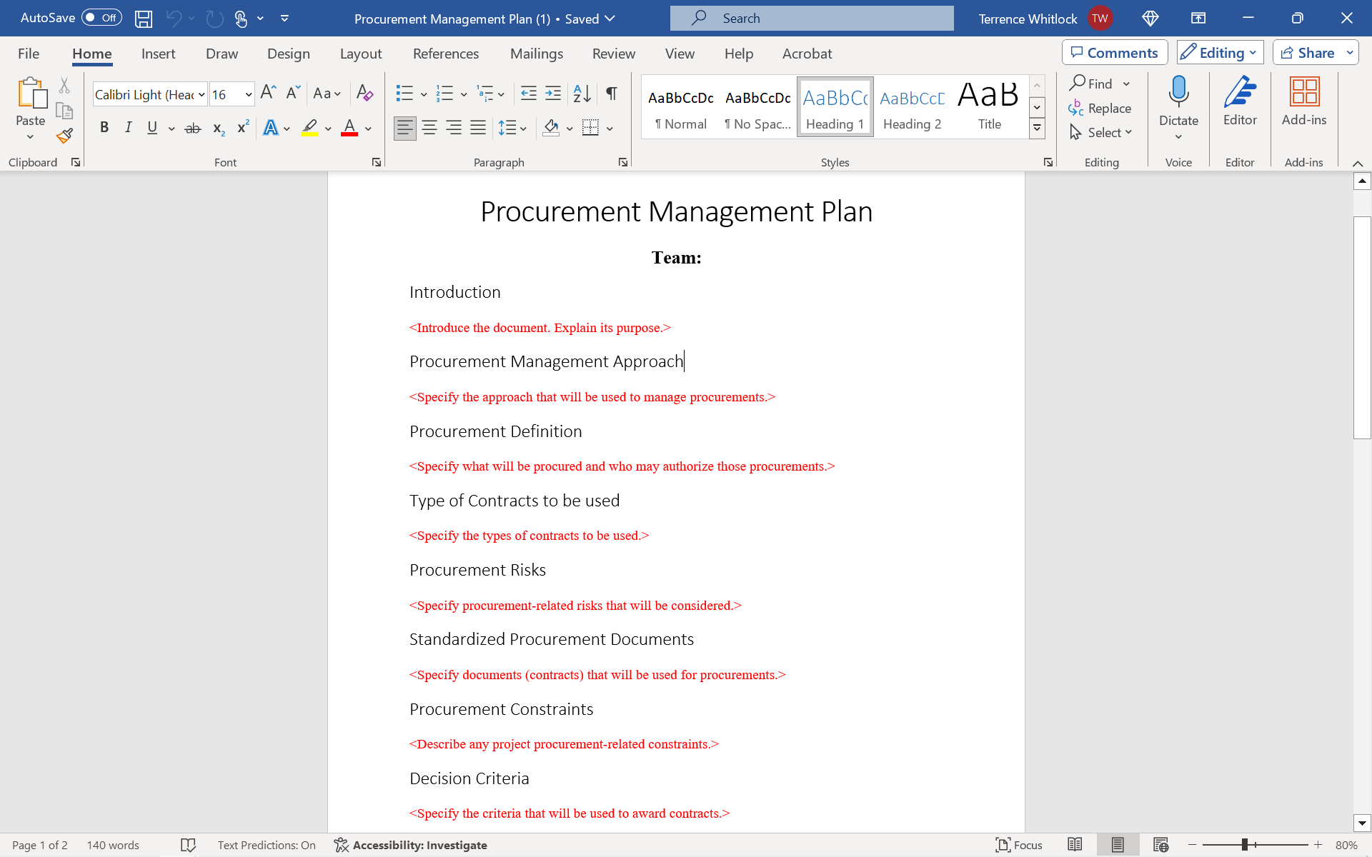  Procurement Management Plan Your team will develop and implement a new