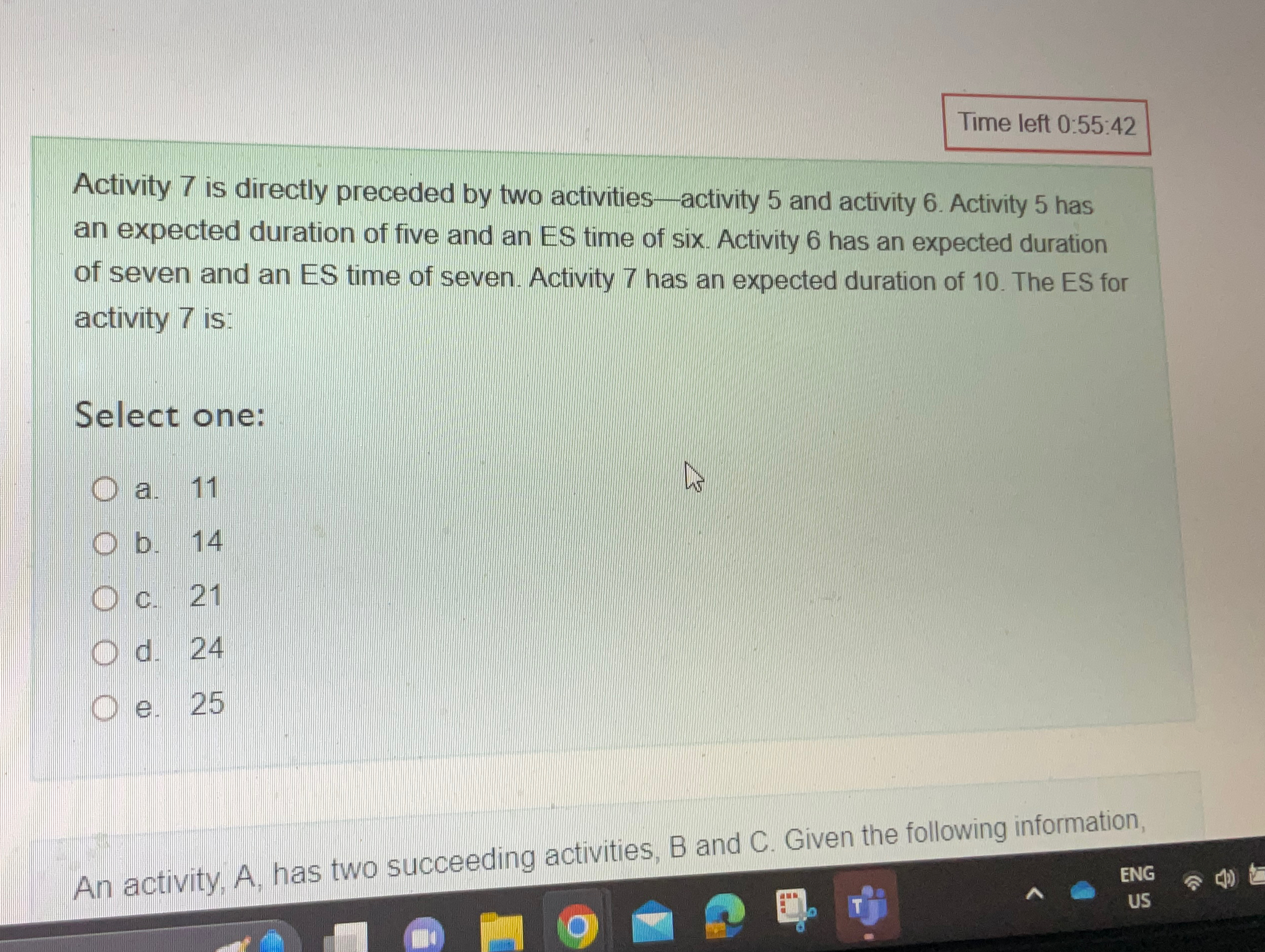  Time left 0:55:42 Activity 7 is directly preceded by two activities