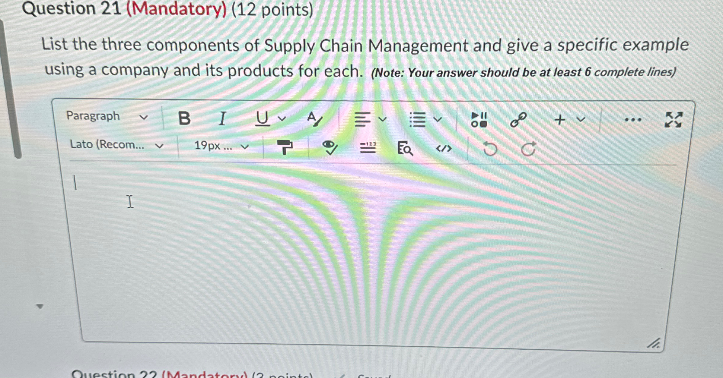  Question 21(Mandatory)(12 points) List the three components of Supply Chain Management