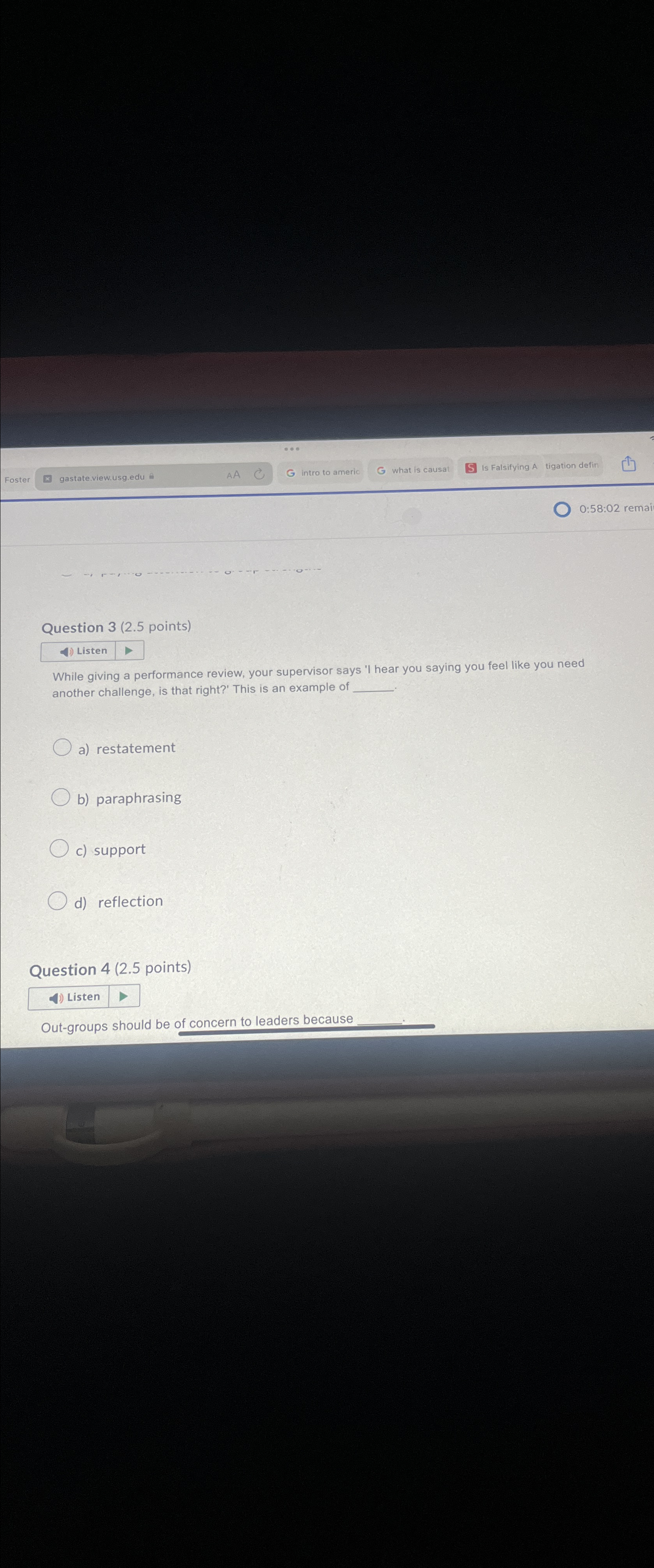  Question 3(2.5 points) While giving a performance review, your supervisor says