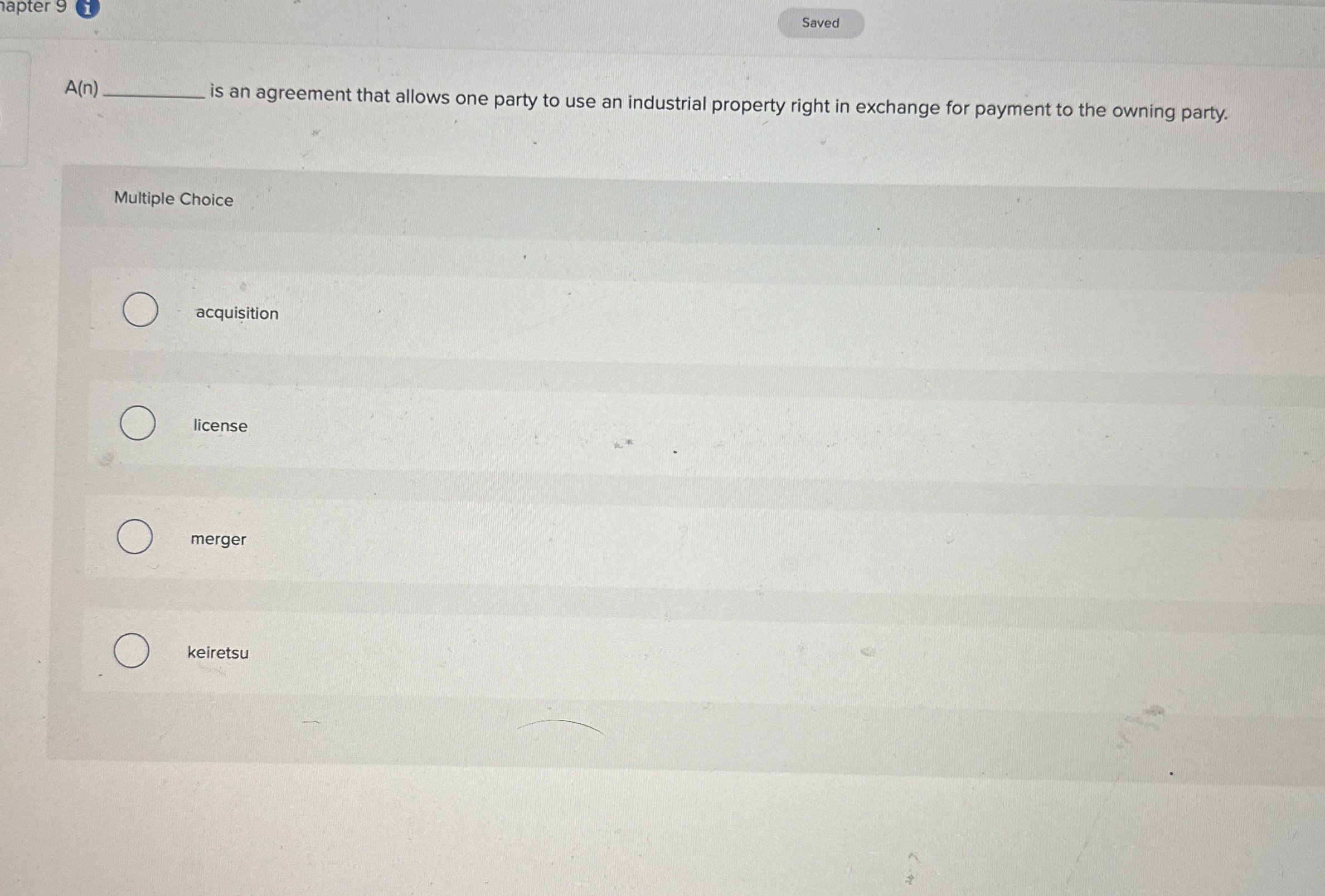  A(n) is an agreement that allows one party to use an