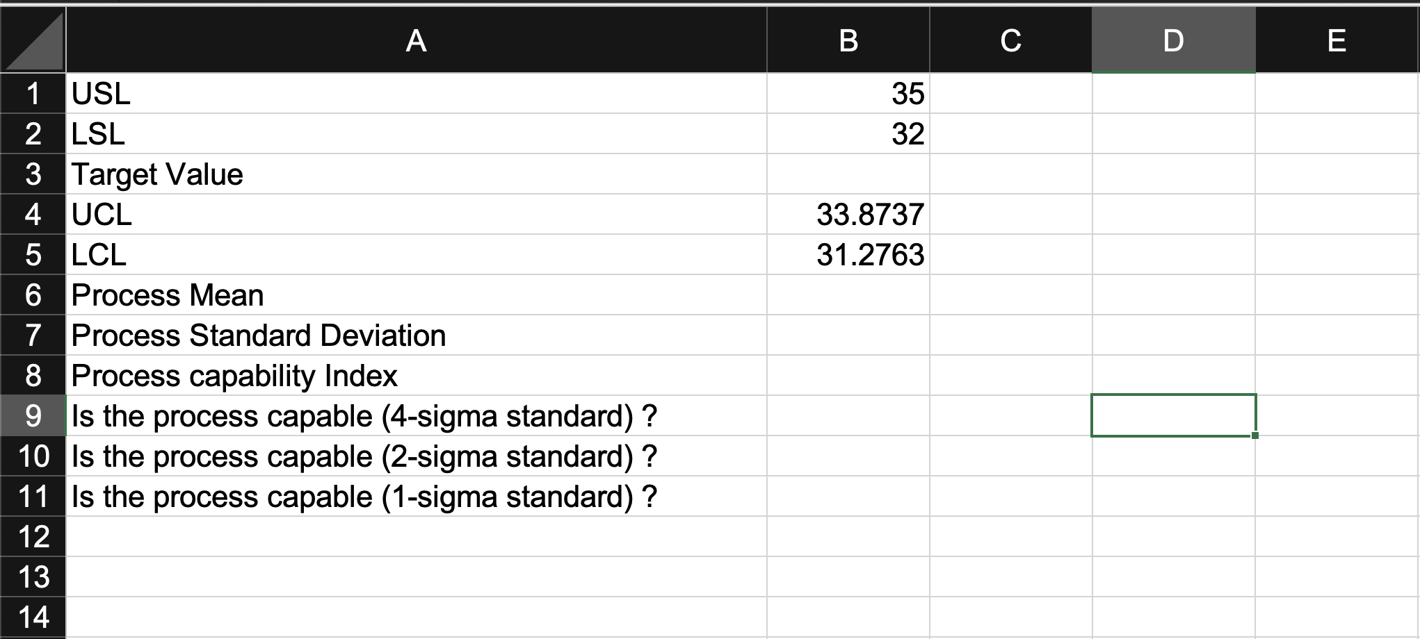 the Q6 sheet. Q6. Process Capability Index (20 points) One of the