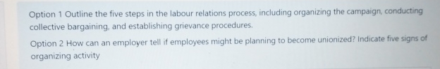  Option 1 Outline the five steps in the labour relations process,