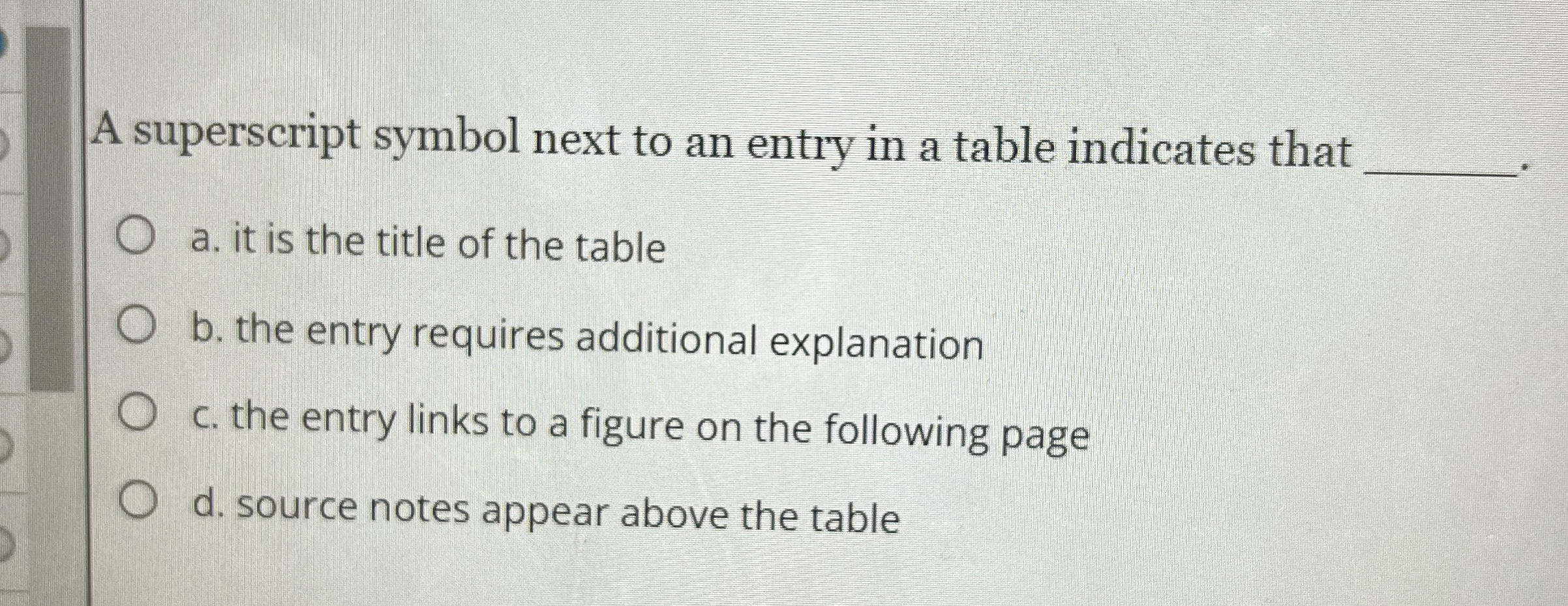  A superscript symbol next to an entry in a table indicates