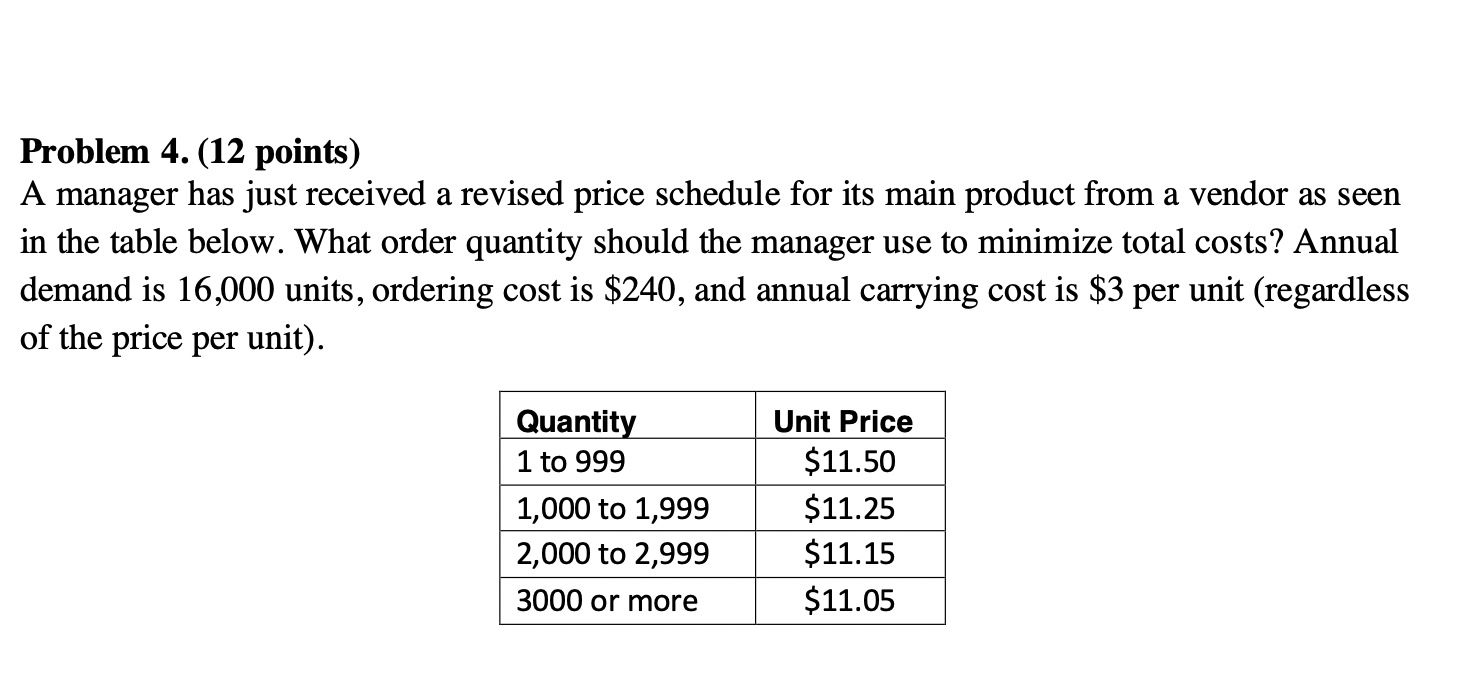  Problem 4.(12 points) A manager has just received a revised price