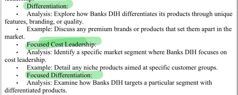  Differentiation: Analysis: Explore how Banks DIH differentiates its products through unique