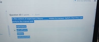  0.03.52 remainite Question 10/1 point] 4 suned In the context of