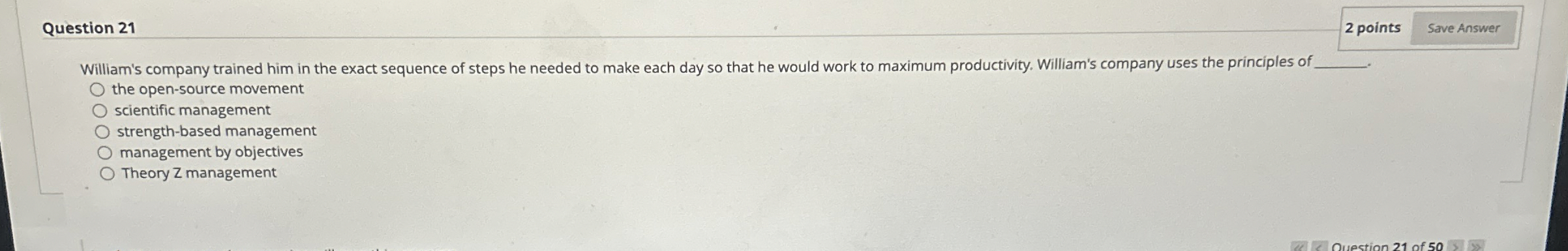  Question 21 2 points William's company trained him in the exact