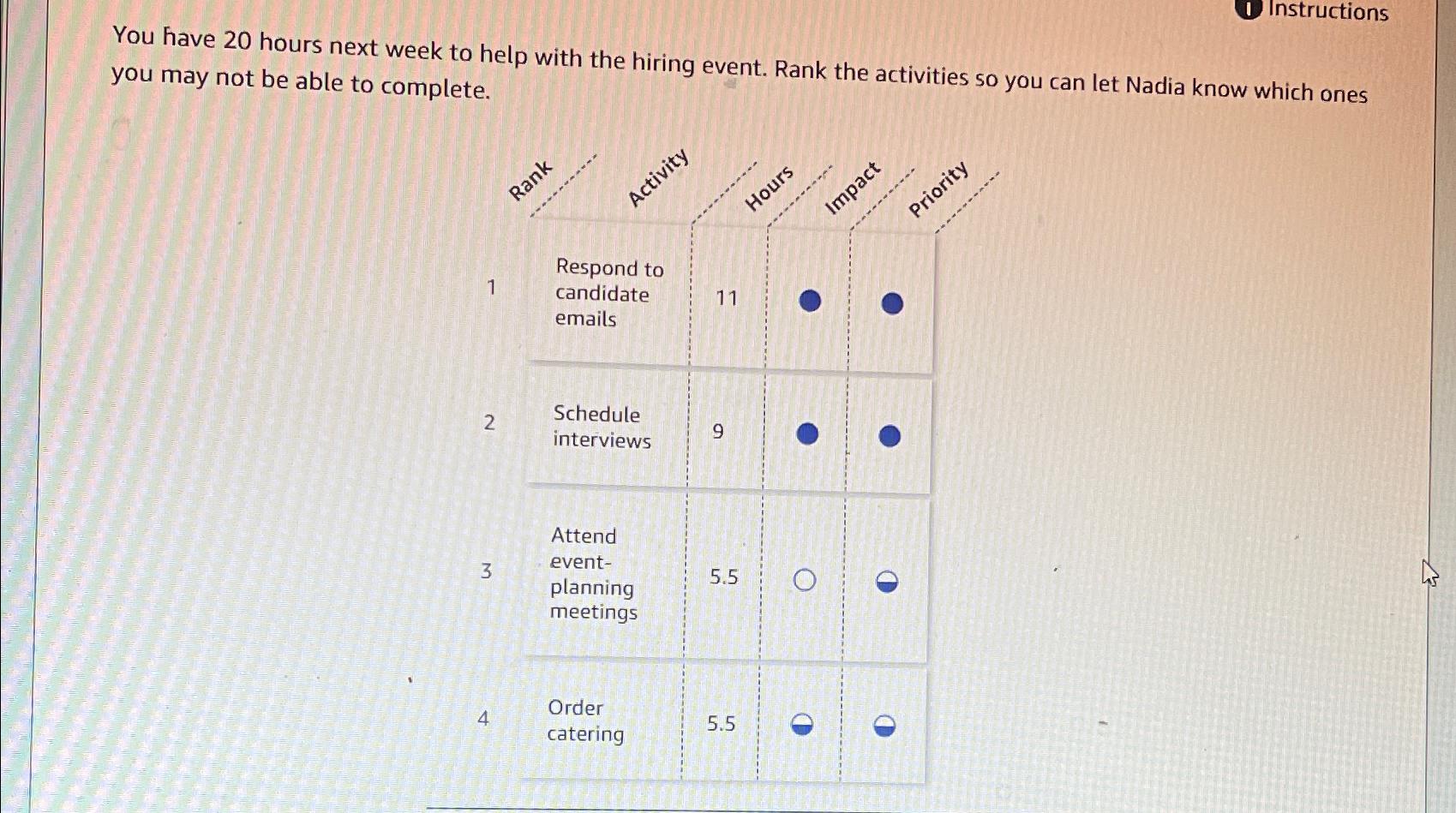  You have 20 hours next week to help with the hiring