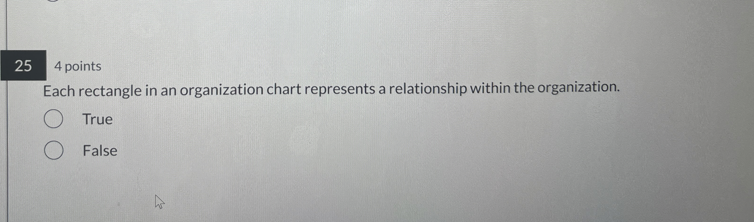  254 points Each rectangle in an organization chart represents a relationship