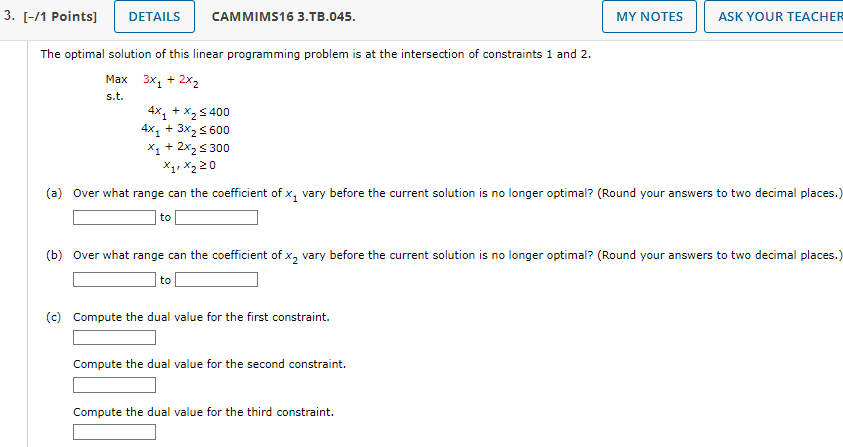  The optimal solution of this linear programming problem is at the