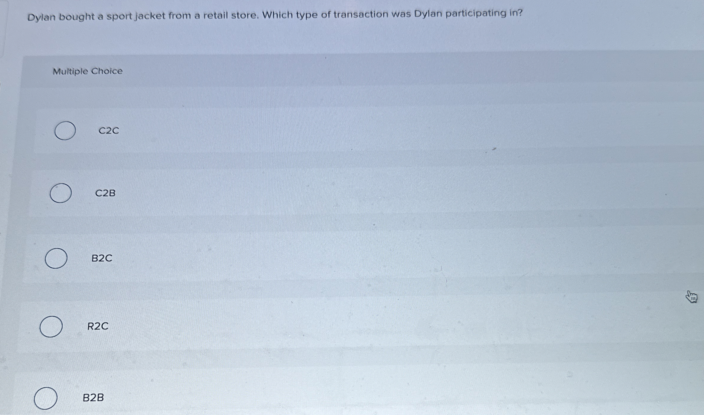  Dylan bought a sport jacket from a retail store. Which type