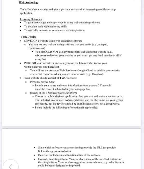  WebAuthoring Task: Develop a website and give a personal review of